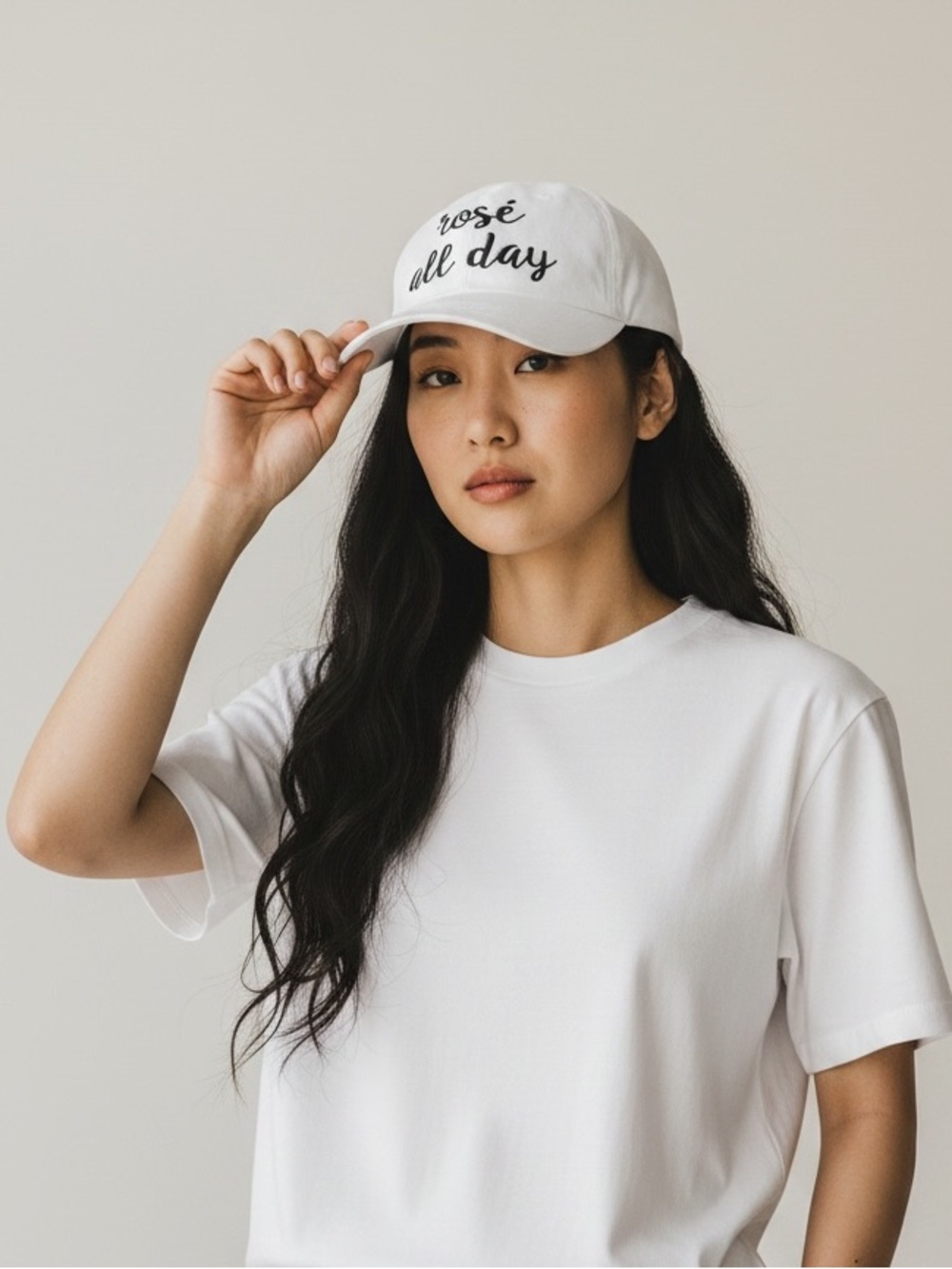 C.C Exclusives Rosé All Day White Embroidered Baseball Cap Hat OS
